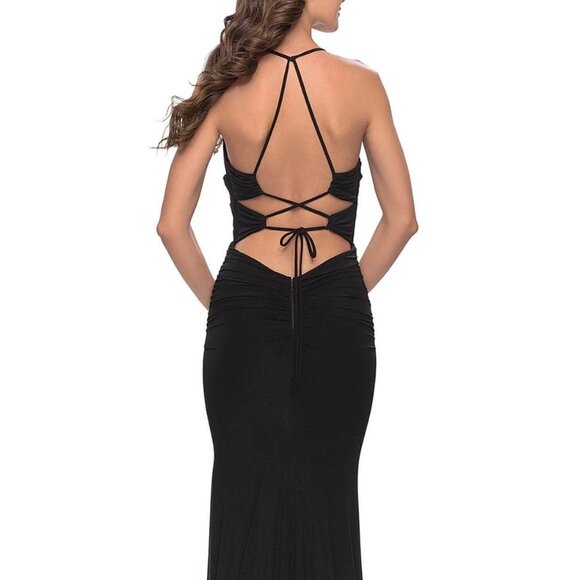 NWT La Femme 31334SC  Net Jersey  Prom Dress Black size 00 - Picture 3 of 9